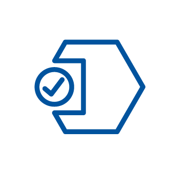 Icon of the head of a spanner with a tick mark enclosed in a circle