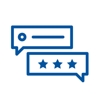 Two message icons, one with three stars and one with a cirle and a line