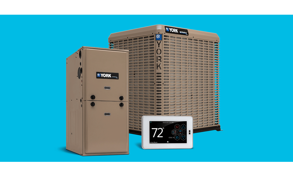 Two YORK Home comfort machines on a blue background